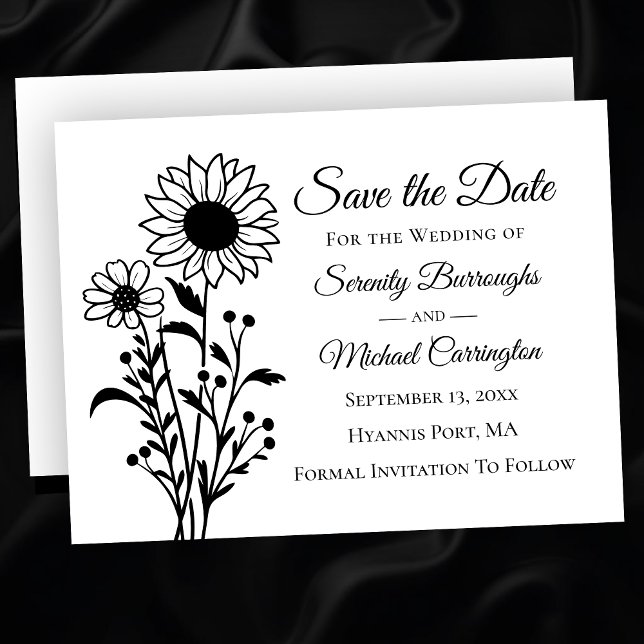 Elegante Schwarz-weiße Save the Date Hochzeit Ankündigung (Von Creator hochgeladen)