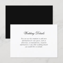 Elegante Schwarz-weiße Script-Hochzeitdetails Begleitkarte