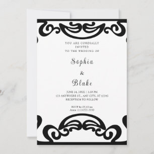 Elegante schwarz-weiße Scroll Art Deco Hochzeit Einladung