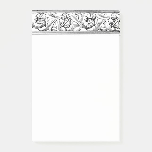 Elegante Schwarz-weiße Scroll Leaf große Größe Post-it Klebezettel (Vorderseite)