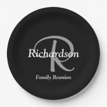 Elegante Schwarz-weiße Silver Monogram Family Wied