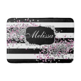 Elegante Schwarz-weiße Streifen Diamantrosa Badema Badematte