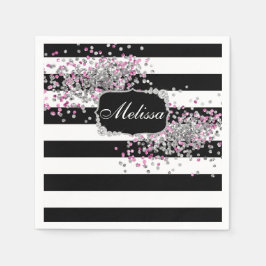 Elegante Schwarz-weiße Streifen Diamantrosa Badema Serviette