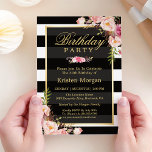 Elegante Schwarz-weiße Streifen Geburtstagsparty Einladung<br><div class="desc">Mit diesen vordefinierten Vorlagen können Sie Ihre Einladung ganz einfach so gestalten, dass Sie sie ganz individuell gestalten können. Für weitere Anpassungen klicken Sie bitte auf den Link "Weiter anpassen" und verwenden Sie unser benutzerfreundliches Designwerkzeug, um diese Vorlage zu ändern. Wenn Sie Thicker-Papiere / Matte Finish bevorzugen, können Sie den...</div>