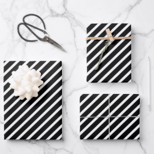 Elegante schwarz-weiße Streifen Geschenkpapier Set