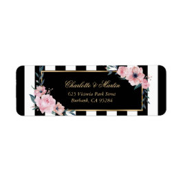 Elegante Schwarz-weiße Streifen Rosa Blütenfarben