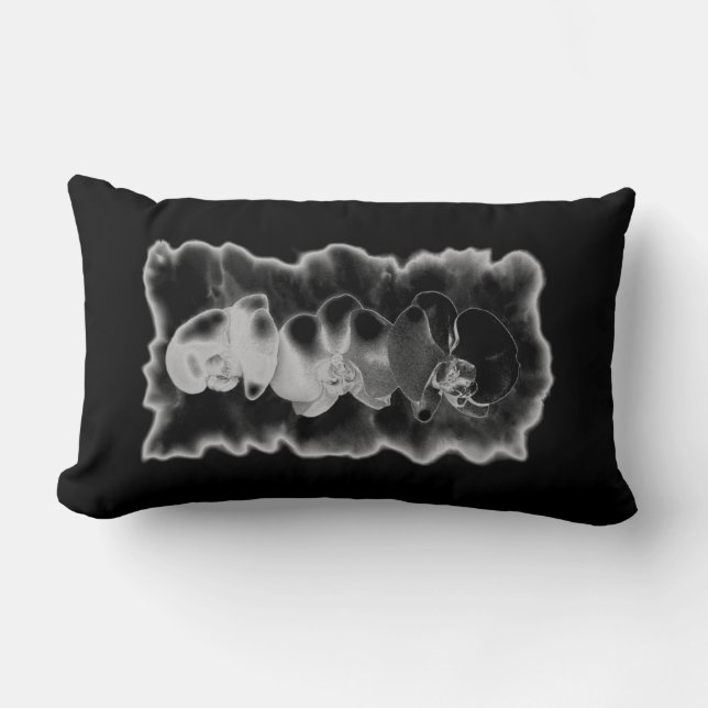 Elegante Schwarz-weiße tropische Orchideen Lendenkissen (Vorderseite)