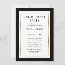 Elegante Schwarz-weiße und Gold-Engagement-Partei Einladung