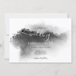 Elegante Schwarz-weiße Wasserfarbenwelt Hochzeit Einladung