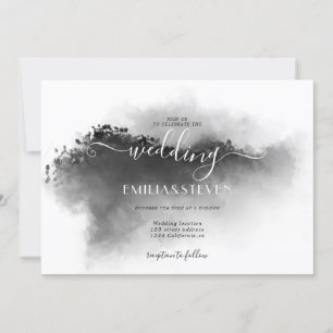 Elegante Schwarz-weiße Wasserfarbenwelt Hochzeit Einladung