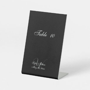 Elegante Schwarz-weiße Wedding Monogram-Tischnumme Sockelschild