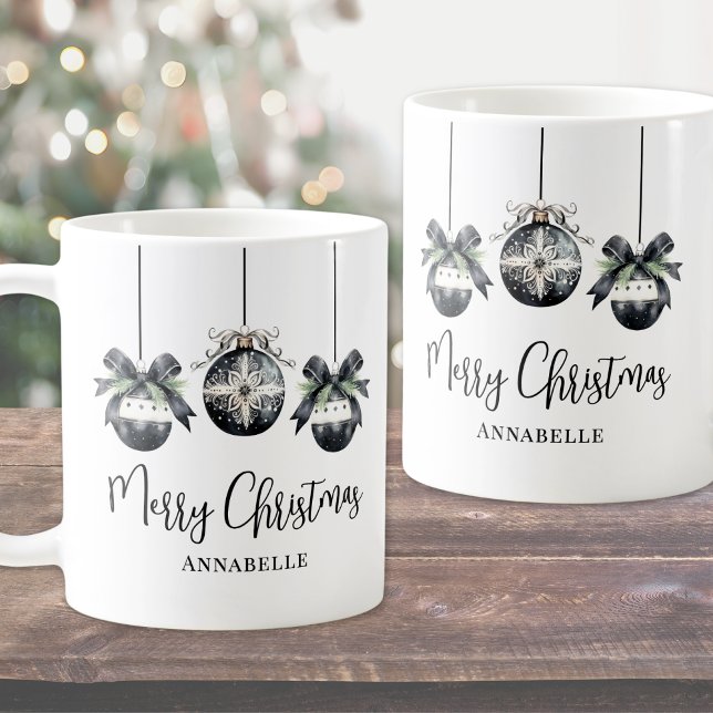 Elegante Schwarz-weiße Weihnachten Kaffeetasse (Elegant Black White Christmas Coffee Mug)