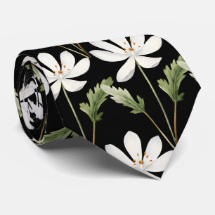 Elegante Schwarz-weiße Wildblumen Neck Tie Krawatte