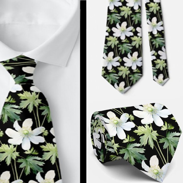 Elegante Schwarz-weiße Wildblumen Neck Tie Krawatte (Von Creator hochgeladen)