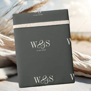 Elegante schwarze anfängliche Hochzeitspaare Geschenkpapier