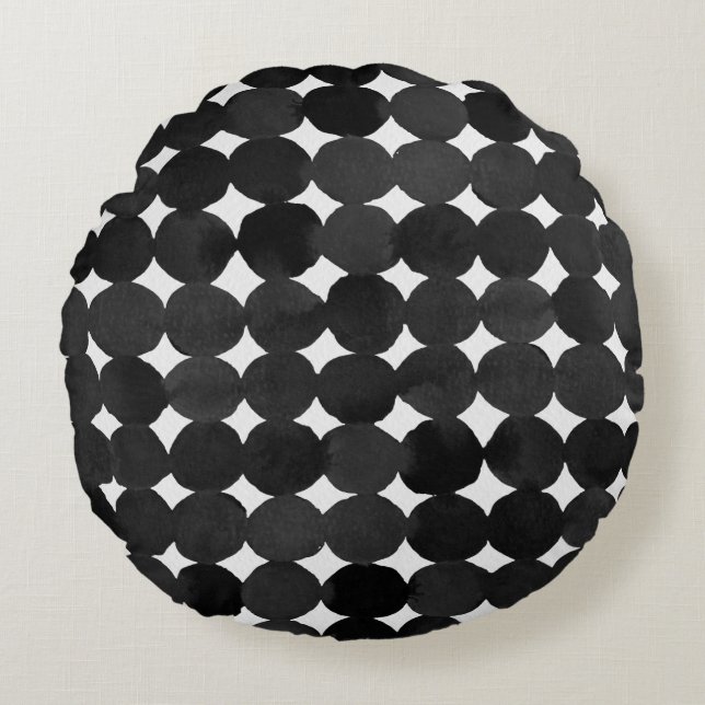 Elegante schwarze Aquarelltöne Rundes Kissen (Vorderseite)