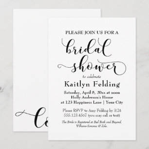 Elegante schwarze auf weißer Typografie Brautparty Einladung
