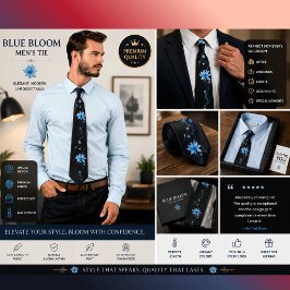 Elegante schwarze blaue Blumenkrawatte | Blaue Blü Krawatte