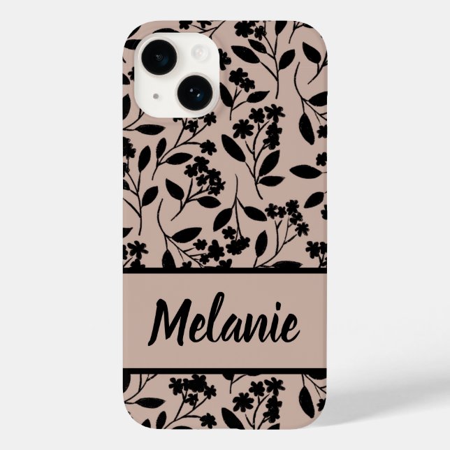 Elegante schwarze Blume auf dusty Pink Botanisch Case-Mate iPhone 14 Hülle (Rückseite)
