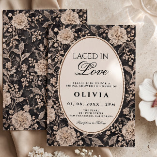 Elegante schwarze Blumenstickerei 'Laced In Love' Einladung