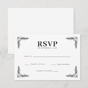 Elegante schwarze botanische RSVP Karte