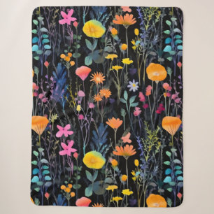 Elegante schwarze bunte Wildblumen Aquarell Sherpadecke