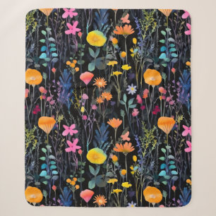 Elegante schwarze bunte Wildblumen Aquarell Sherpadecke