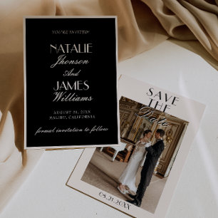 Elegante schwarze Creme-Fotos für die Hochzeit im Save The Date