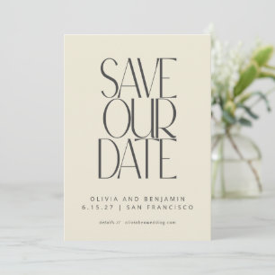 Elegante Schwarze Creme Mitte Jahrhundert Moderne  Save The Date