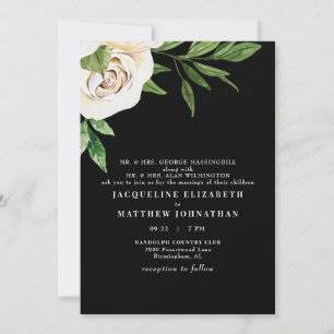 Elegante schwarze Creme-Pfingstrosen-Hochzeit Einladung