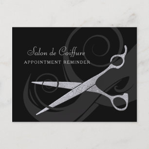 Elegante Schwarze Curls Silberschere Ernennung Postkarte