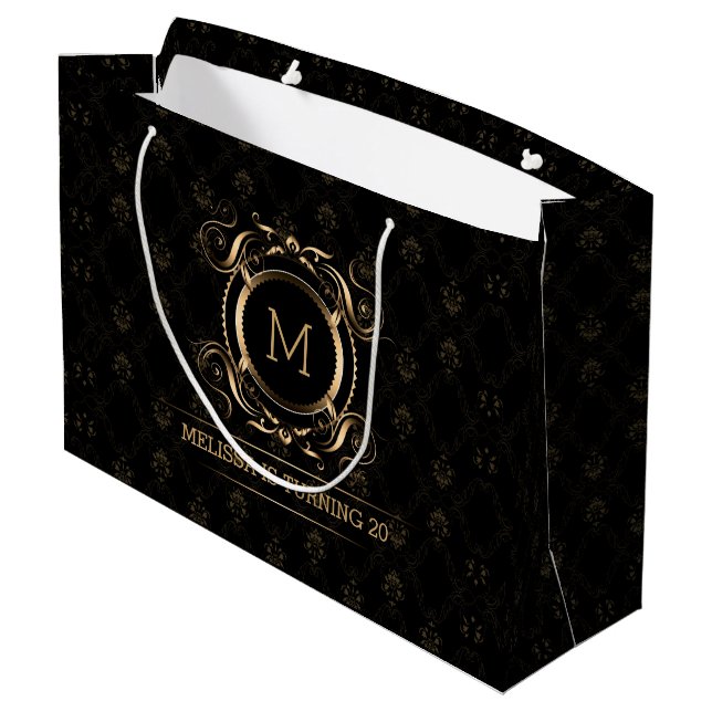 Elegante schwarze Damasken mit einem mittelgroßen  Große Geschenktüte (Rückseite Schrägansicht)