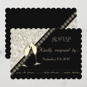 Elegante schwarze, Damast-Hochzeits-RSVP-Karte Einladung