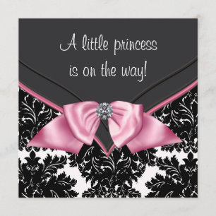 Elegante schwarze Damast-Prinzessin-Baby-Party Einladung