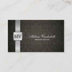 Elegante schwarze Damast-und Silber-Visitenkarten Visitenkarte