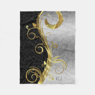Elegante schwarze Damaststoffe mit goldenen und si Fleecedecke