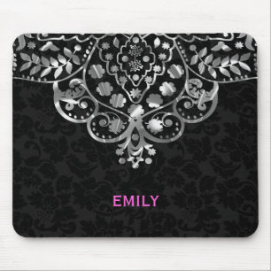 Elegante schwarze Damaststoffe mit silberner Metal Mousepad
