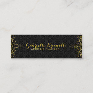 Elegante schwarze Damaststoffe und goldene Blumen- Mini Visitenkarte
