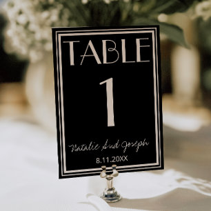 Elegante schwarze Elfenbein-Hochzeitstisch-Nummer Einladung
