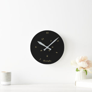 Elegante schwarze falsche goldene durcheinandergeb runde wanduhr