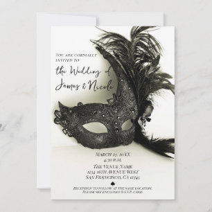 Elegante schwarze Feder-Maskenball-Maske Weise Hoc Einladung