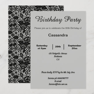 ELEGANTE SCHWARZE FLÄCHE UND SILBER GEBURTSTAG EINLADUNG