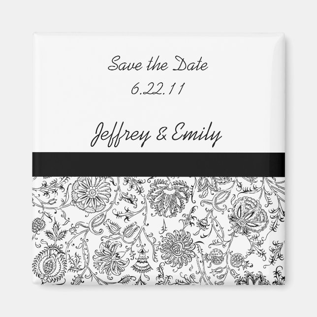 Elegante Schwarze Flora Gastgeschenk Hochzeit Magn Magnet (Vorne)