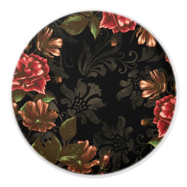 Elegante Schwarze Flora Keramikknauf (Vorderseite)