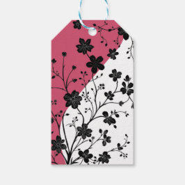 Elegante Schwarze Flora Silhouette auf Rosa und We Geschenkanhänger