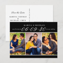 Elegante Schwarze Fotocollage Hochzeit speichern S Ankündigungspostkarte