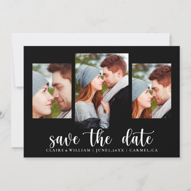 Elegante Schwarze FotoCollage Save the Date Karte (Vorderseite)