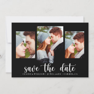 Elegante Schwarze FotoCollage Save the Date Karte