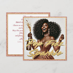 Elegante schwarze Frau Roségold Champagner Neujahr Karte