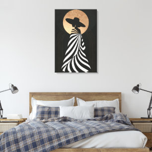 Elegante schwarze Frau Silhouette Schwarz Gold Boh Leinwanddruck